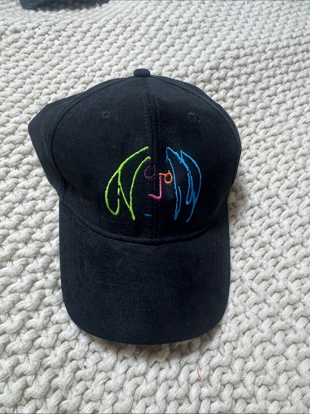 John Lennon Black Cap with Neon Line Art Face